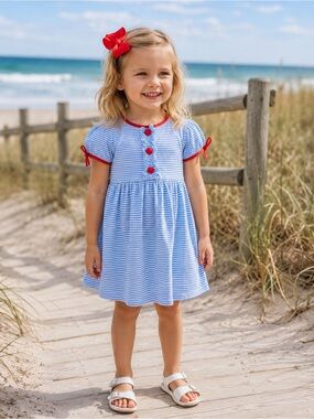 Sage & Lilly 3T dress boutique nautical patriotic blue stripes‎ red white